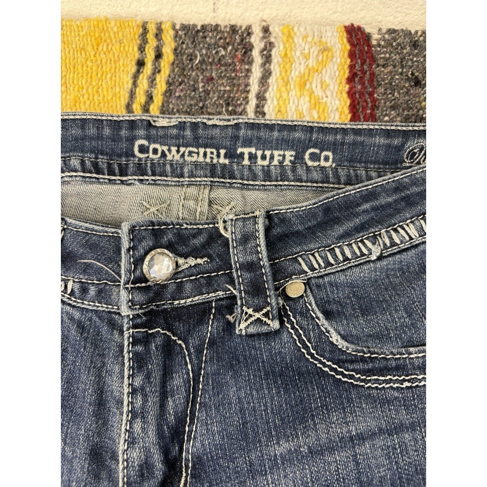 Cowgirl Tuff Jeans Blue Denim Size 29 X 36 Bootcut Medium Wash Distressed - Picture 2 of 10
